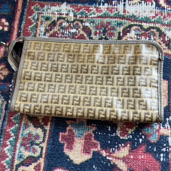 Vintage Toiletry Travel Zucchino Zucca Monogram Brown Canvas Leather Clutch - Picture 4 of 9